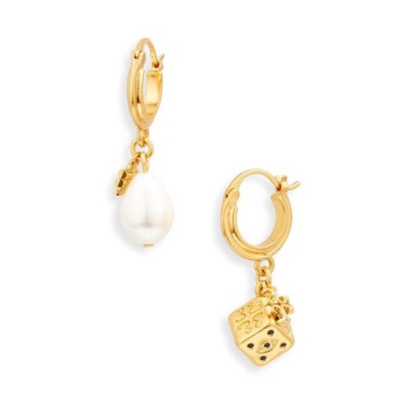 Tory Burch Kira Mismatch Dice and Pearl Drop Earrings - Picture 1 of 6